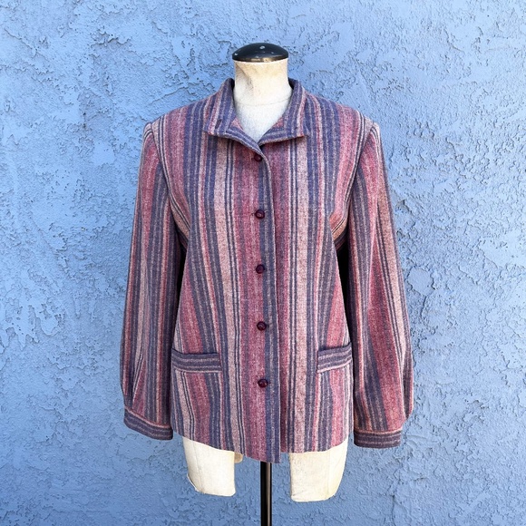 Wool striped Blazer in Size 18 Vintage 80s Classic preppy fashion - Picture 1 of 9